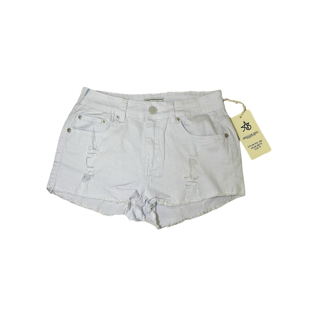 NWT American Bazi High Rise Distressed White Shorts Size M